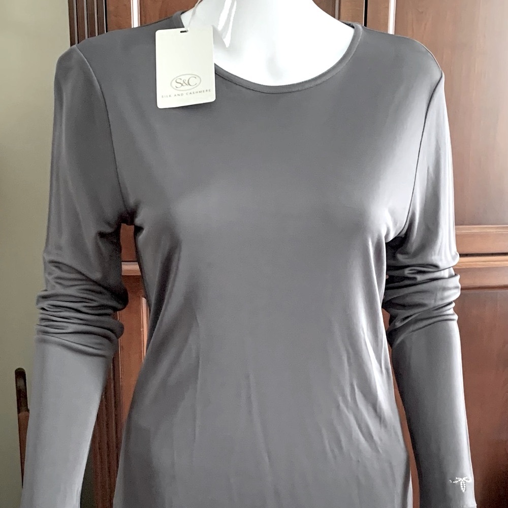 Silk & Cashmere brand Shiny Soft Gray Silk & Viscose Blend Top Long Sleeves Eu L